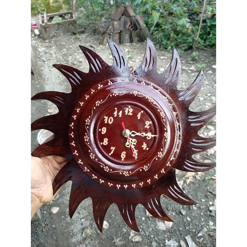 Jam dinding matahari kayu jati. free ukir nama