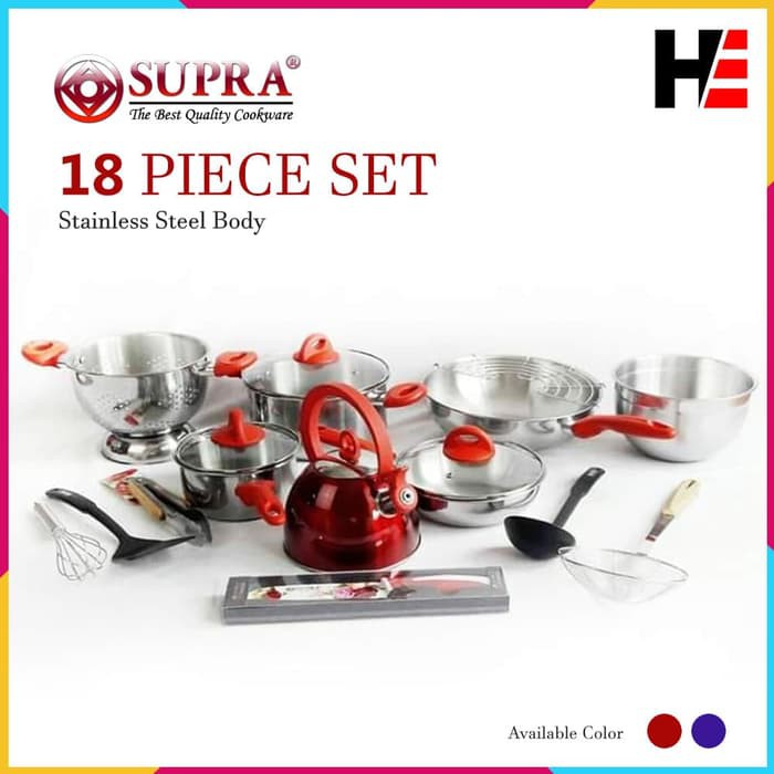 Panci Set Supra 18Pcs - Stainless Steel Body Cookware Set [ORIGINAL]