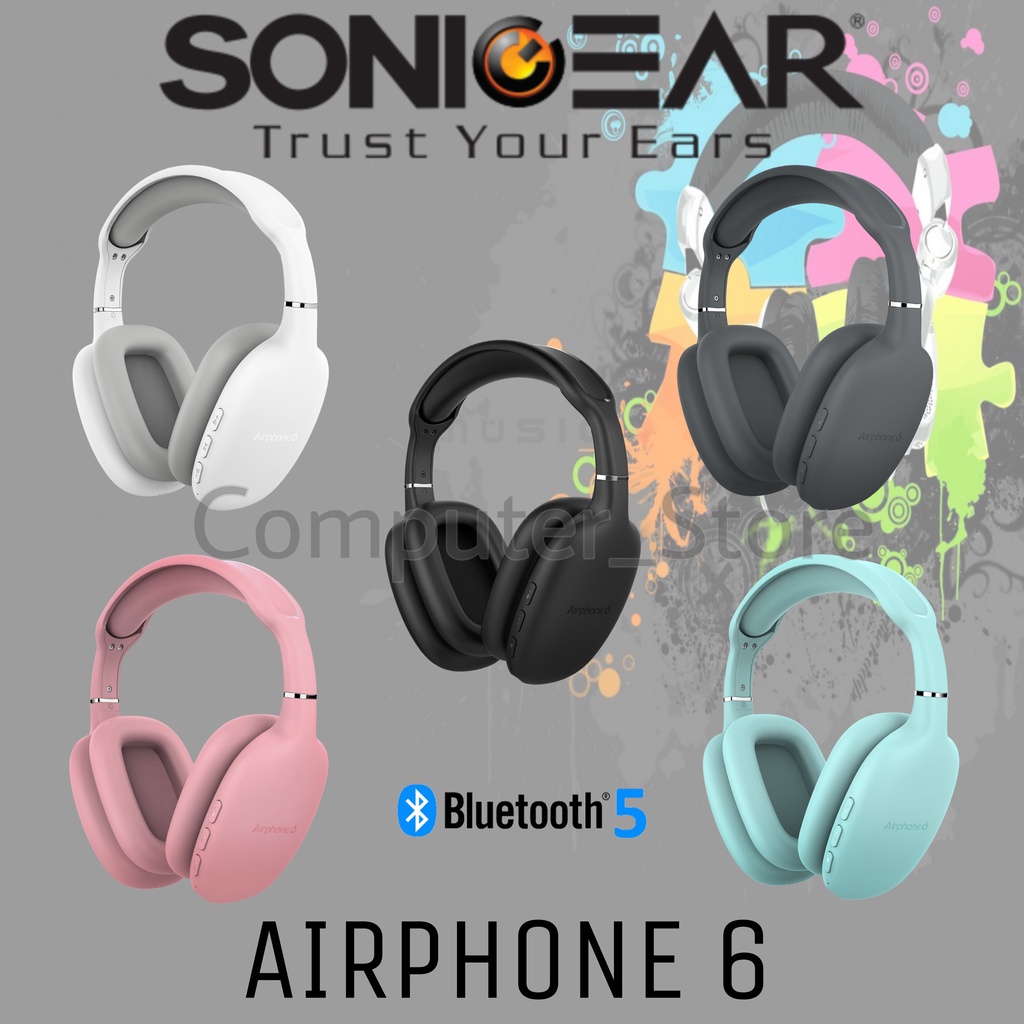 Headset SonicGear AirPhone 6 Bluetooth Headphone Wireless with Microfont Full Bass Jernih Untuk Daring Gaming | Up to 10 Hours PlayTime