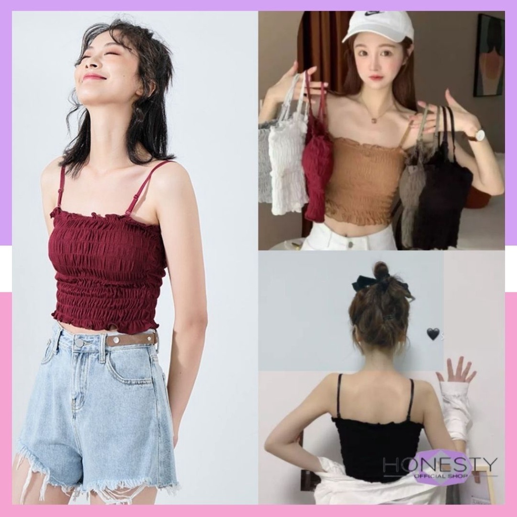 Honesty-123 Tank Top Crop Top Bra Korean Style Bahan Katun Import Tali