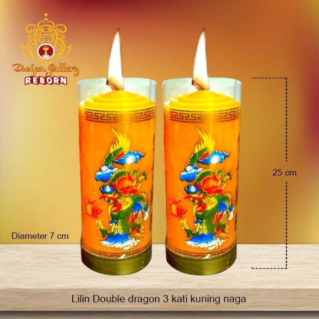 Lilin/Candle Puja Sembahyang Double Dragon 3 Kati Kuning Naga