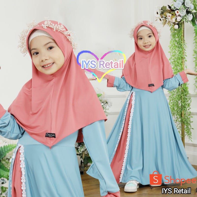 Baju Muslim Anak Belahan Brokat Model 55/ Baju Muslim Anak + Kerudung