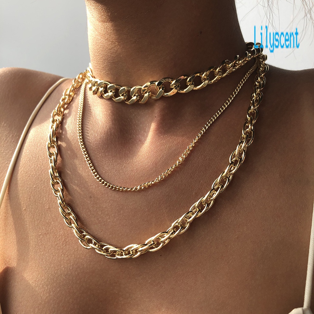 Kalung Rantai Multilayer Aksen Berlian Imitasi Untuk Wanita