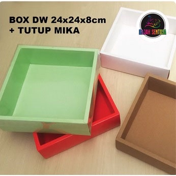 BOX DW CAKE ROTI SOUVENIR MERAH HIJAU + TUTUP MIKA 24X24X8 cm