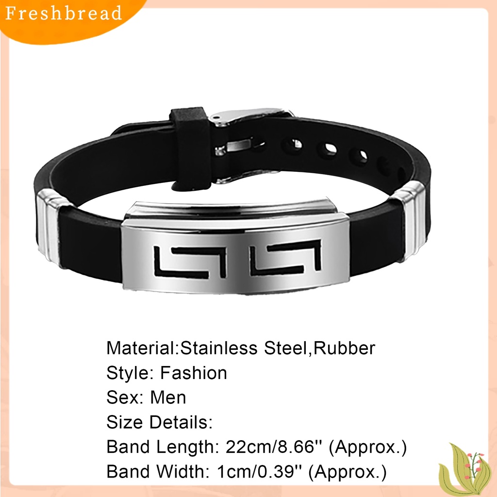 [Fresh] Gelang Tangan Pria Bahan Karet Stainless Steel Warna Hitam Gaya Punk