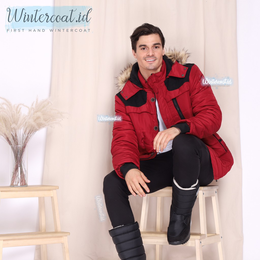 READY INDONESIA LOGAN Men Winter Coat Pria Jacket mantel cowok musim dingin jaket jumbo merah