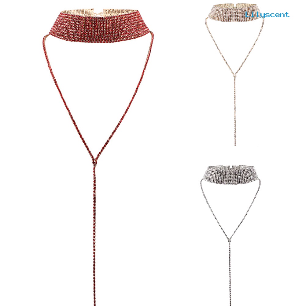 Kalung Choker Rantai Berlian Imitasi Multilayer Untuk Wanita