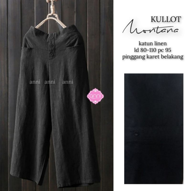 MONTANA CELANA KULOT LINEN HITAM PUTIH PINGGANG KARET BY ANNI / CELANA KULOT BIGSIZE OVERSIZE LP 80-