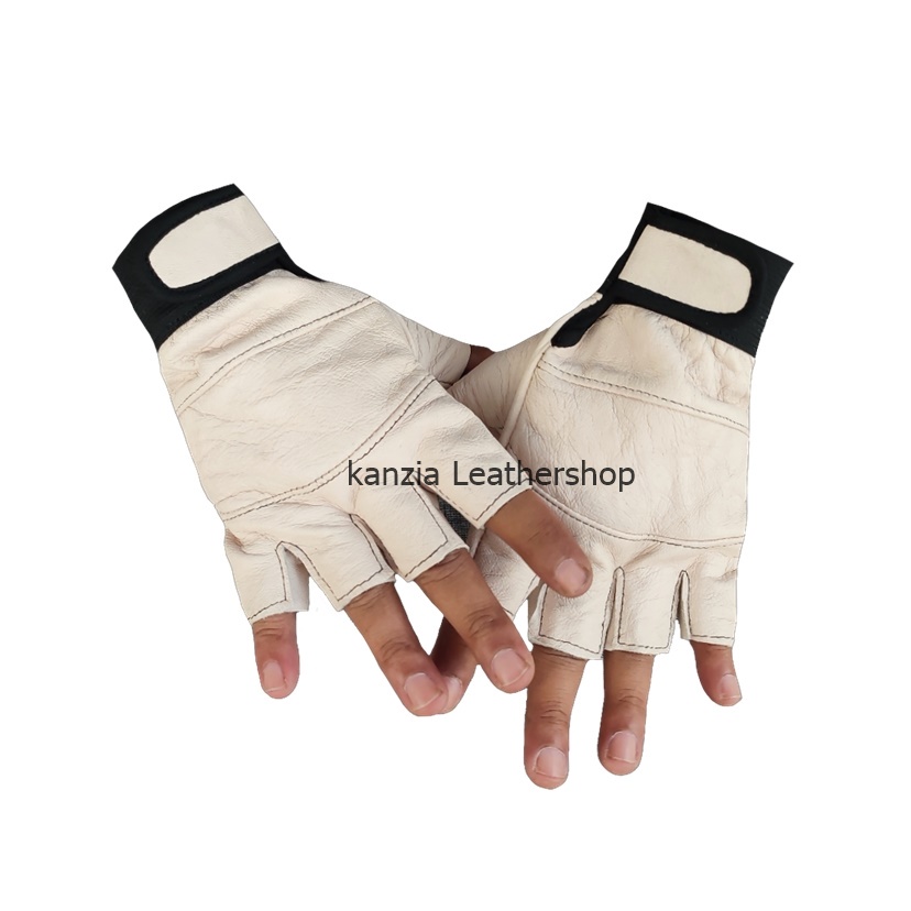 Kanzia Leathershop Sarung Tangan Motor Kulit Setengah Jari Wash