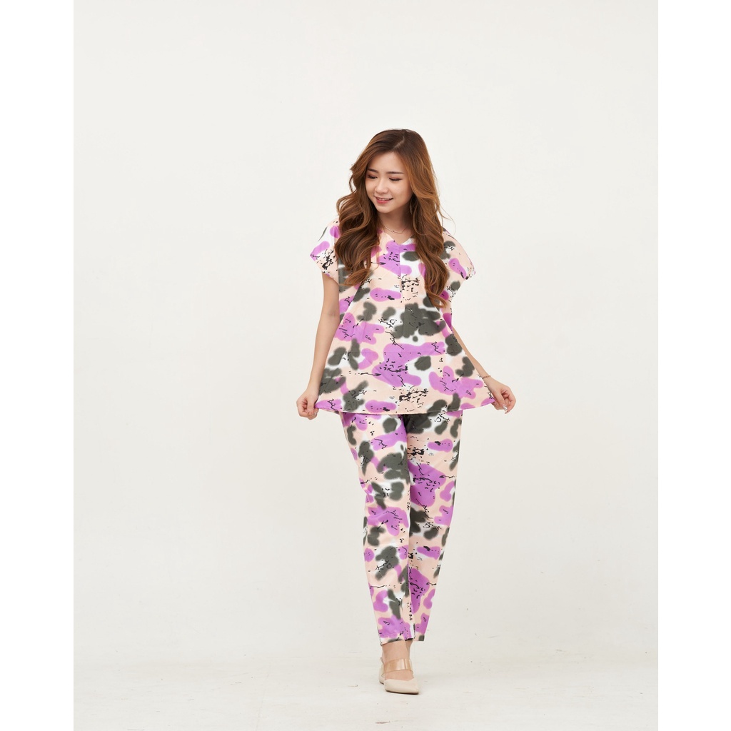 IZANY Piyama One set  Korean allsize Celana Panjang / Set Cel / Daily Set-KORN TDYEAMRCN PURLE