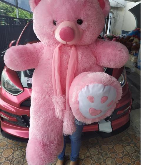 MAR-409 Boneka teddy bear jumbo / boneka beruang jumbo syal telapak pink muda /GROSIR BONEKA JUMBO <