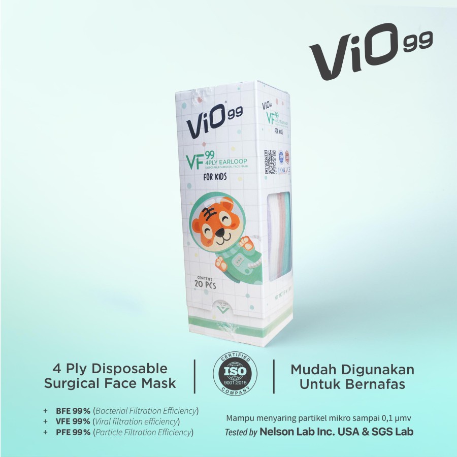 Vio Mask VF99 Kids 4 Ply - Masker Anak Vio VF99 Kids Mix Warna isi 20