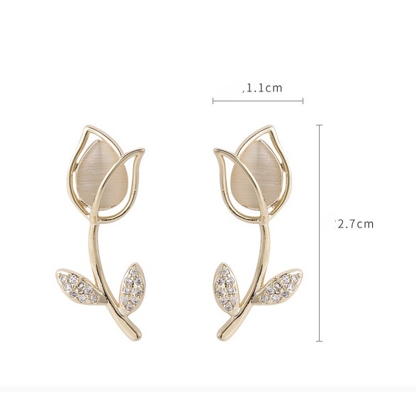 Anting Stud S925 Silver Needle Bentuk Bunga Tulip Untuk Wanita