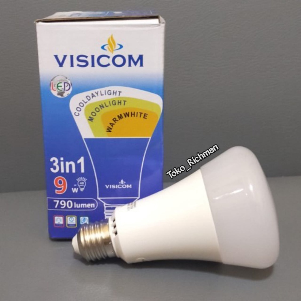 BOHLAM VISICOM LED 3in1 HEMAT LISTRIK 9Watt 3 WARNA LED BULB