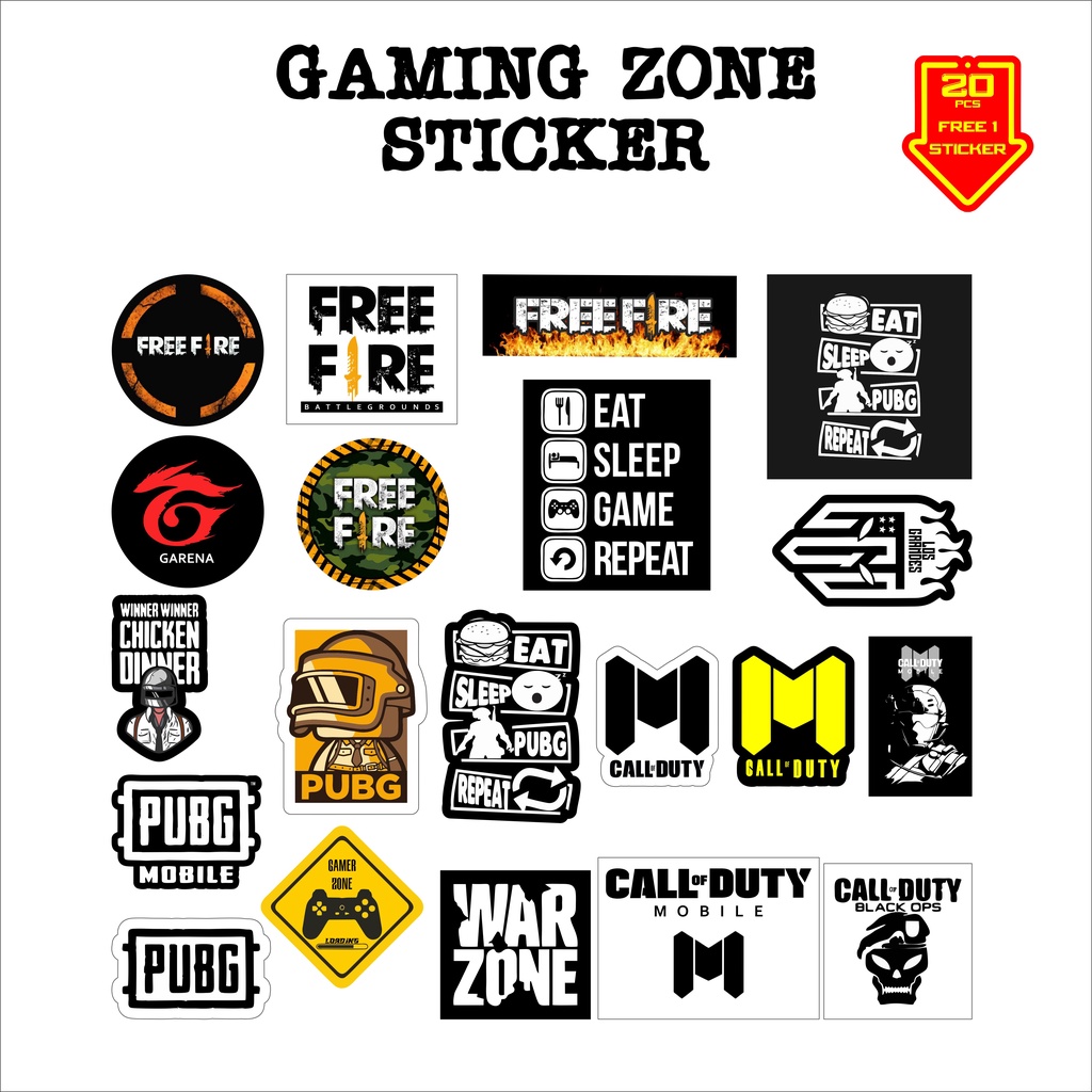 

Stiker Brand Sticker Paket isi 20pcs Gaming Zone Waterproof High Quality Striping Decal