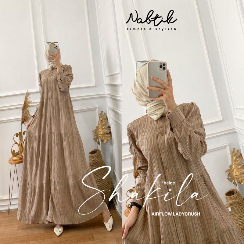 Shakila Maxy Dress Gamis Crinkle Airflow Lady Crush Premium Full Kancing