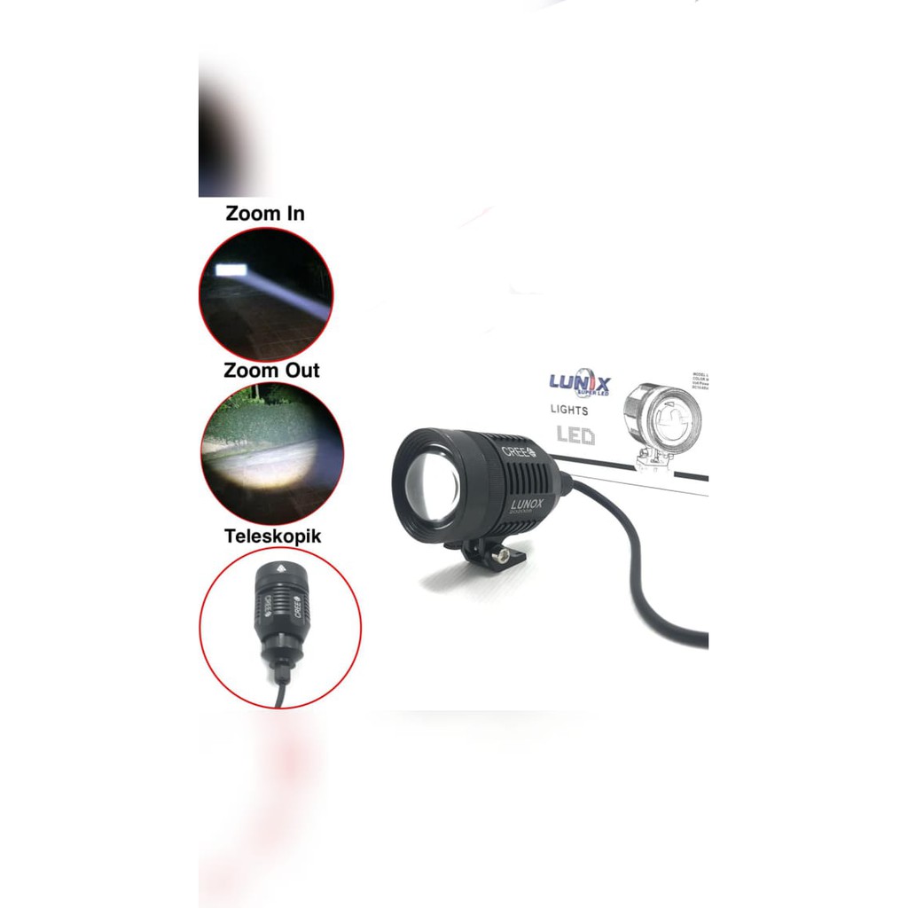 Light Lampu Tembak LED Motor Lunox Teleskopik Cree