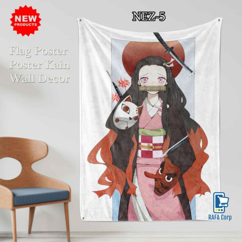 poster kain nezuko - poster kain waifu anime - poster anime - hiasan dinding anime - giant poster