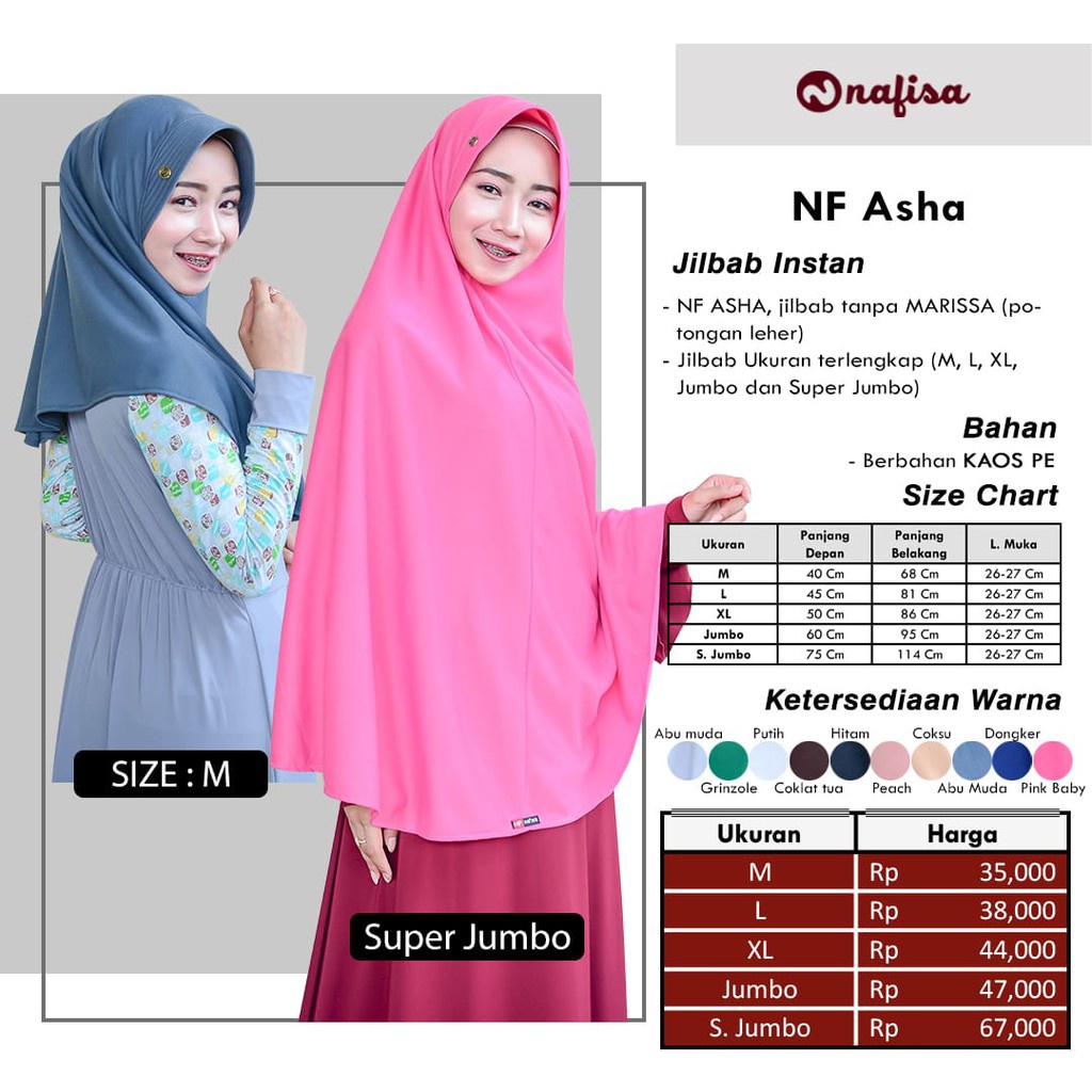 KERUDUNG JILBAB Nafisa Asha size M Jilbab Instan Polos Bahan Kaos Premium | Hijab Instan Bergo Pad Antem