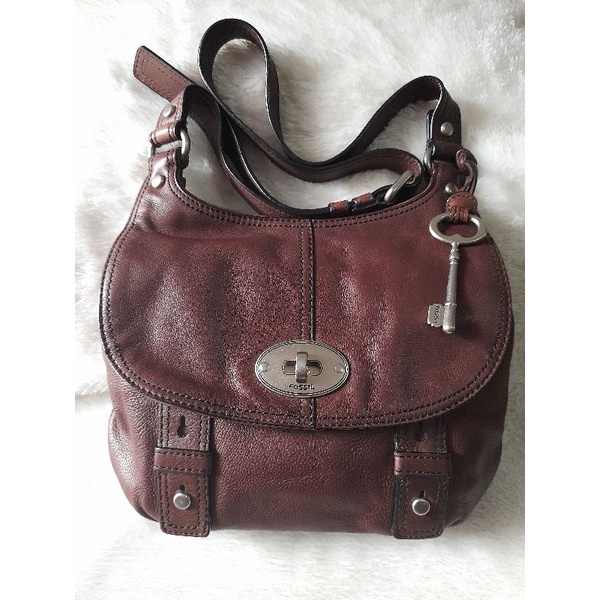 tas fossil maddox turnlock slingbag espresso preloved