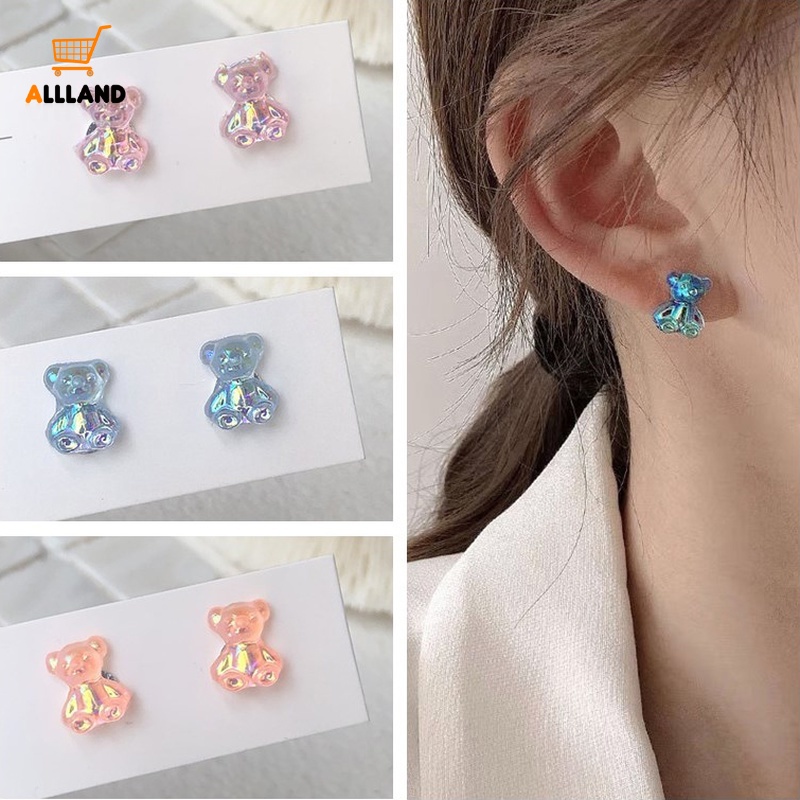 Anting Bentuk Kartun Beruang Warna Permen Transparan Gaya Korea Untuk Aksesoris