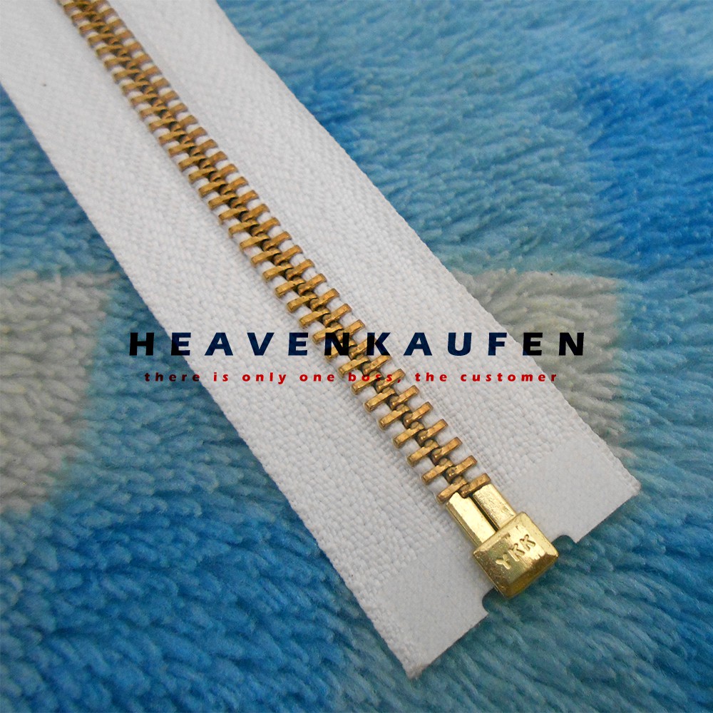 Resleting Zipper YKK Gigi Besi Putih - Gold Emas 60 cm