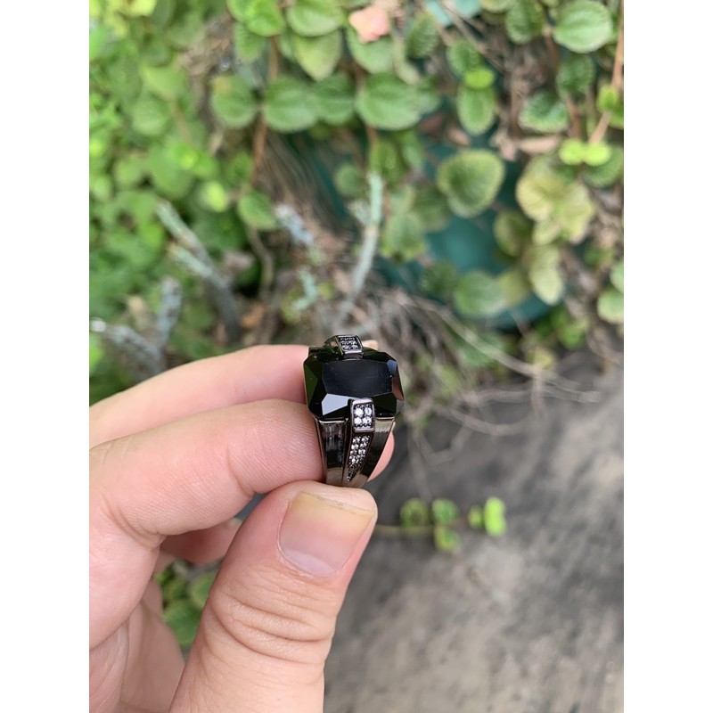 Cincin Pria Black Onyx Ring Hitam Platted Zirconia Anti Luntur dan Karat Model Minimalis Elegan