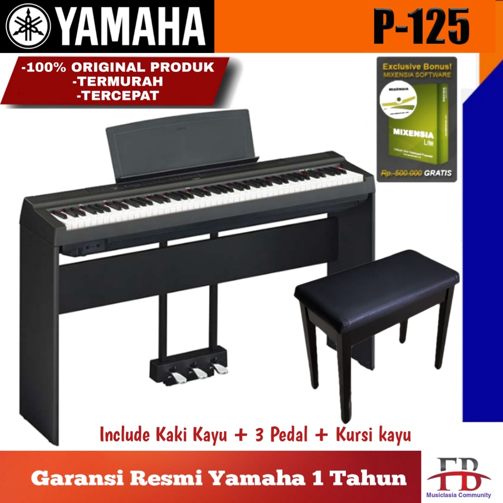 Digital Piano Yamaha P125 Stand Kayu + 3 Pedal  / P 125 / P125 B / P 125B Original
