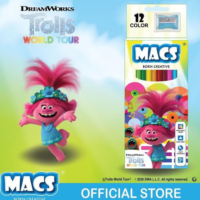 

Pensil Warna MACS Trolls World Tour movie 12 color pencils