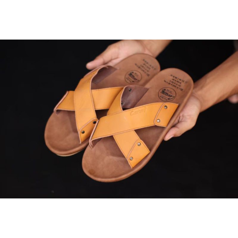 XMIN BROWN Sandal pria kulit asli cevany original handmade sandal jepit kulit pria bisa COD