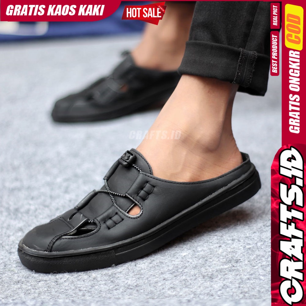 CRAFTS  FIXXI Sepatu Sandal Casual Sneakers Kulit Bustong Tutong Pria Hitam