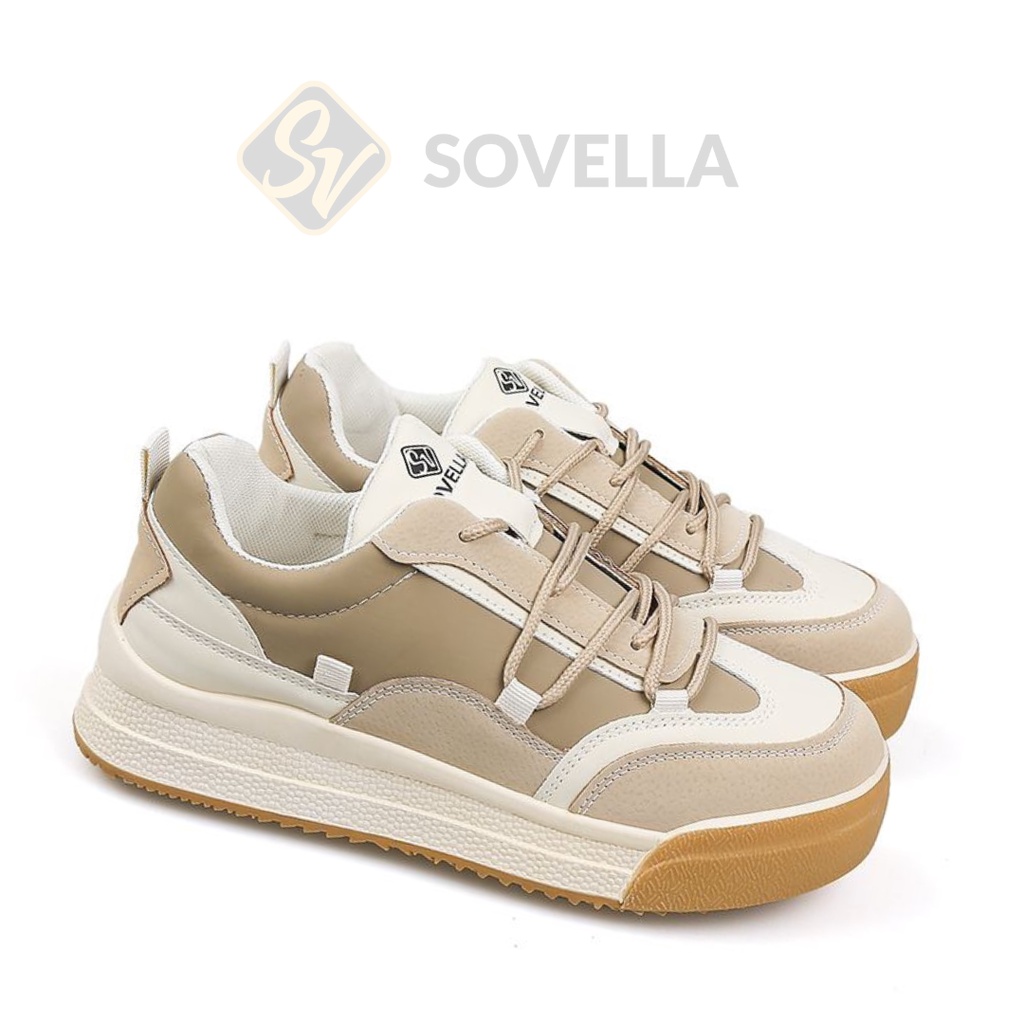 SOVELLA Cercei Sepatu Sneakers Sport Brown Hitam Wanita Import-3