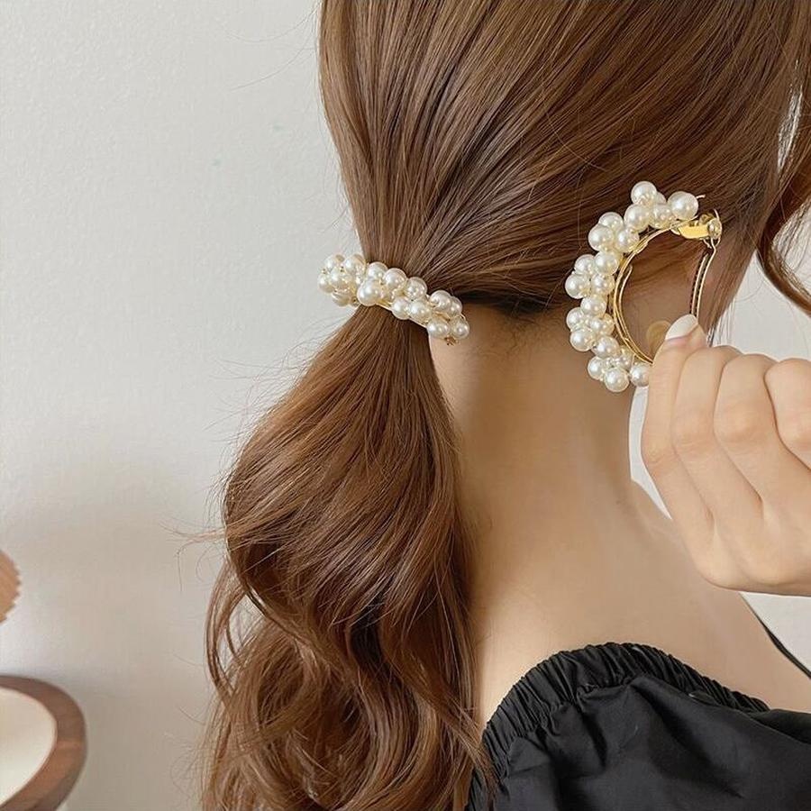 Jepit Rambut Ponytail Bahan Alloy Aksen Mutiara Gaya Korea Untuk Wanita