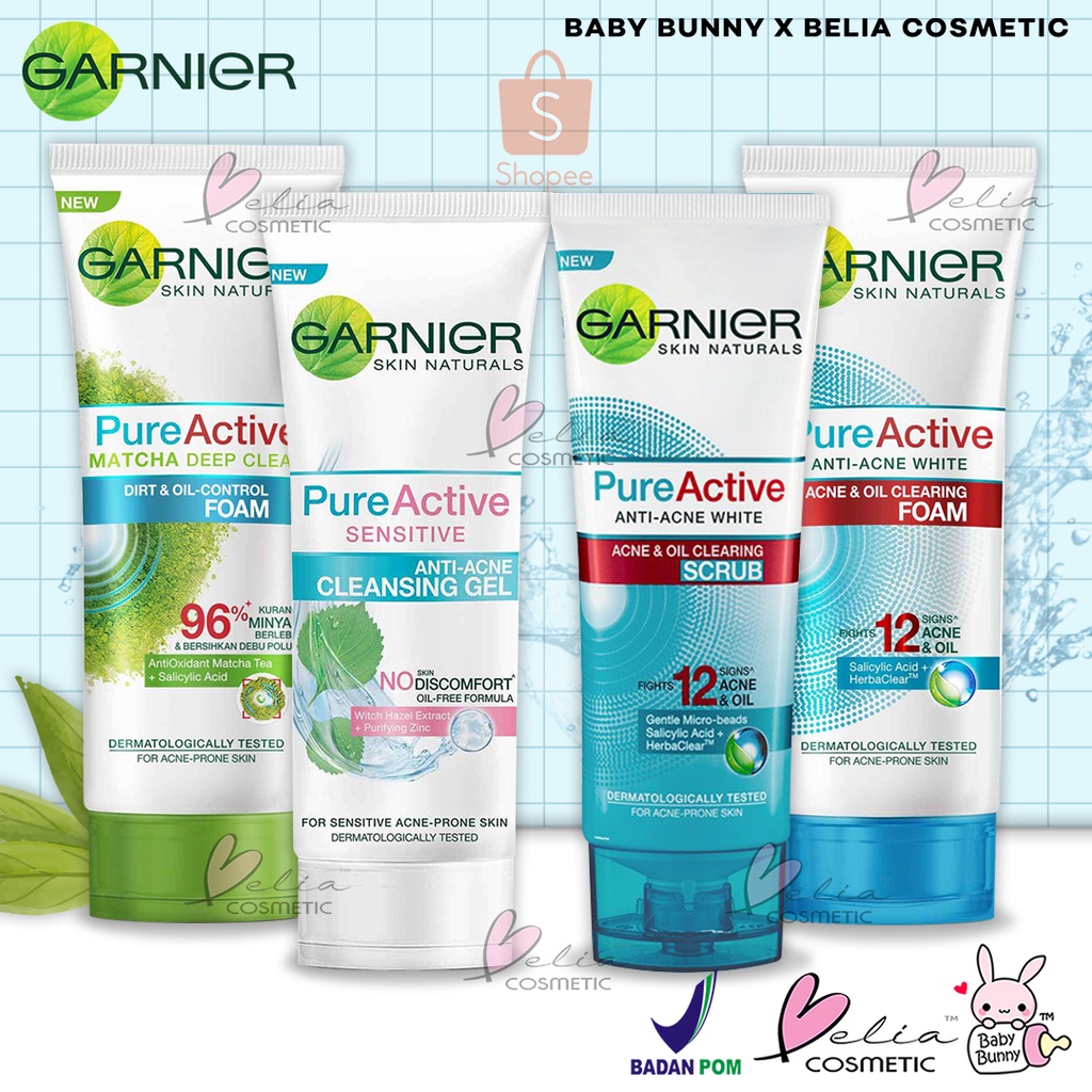 ❤ BELIA ❤ GARNIER Pure Active Matcha Deep Clean Sensitive Gel Anti-Acne White Foam Face Wash Scrub