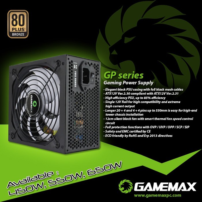 Gamemax GP650 PSU 650 Watt +80 Pure GP Series Bronze Certified - Power Supply 650W