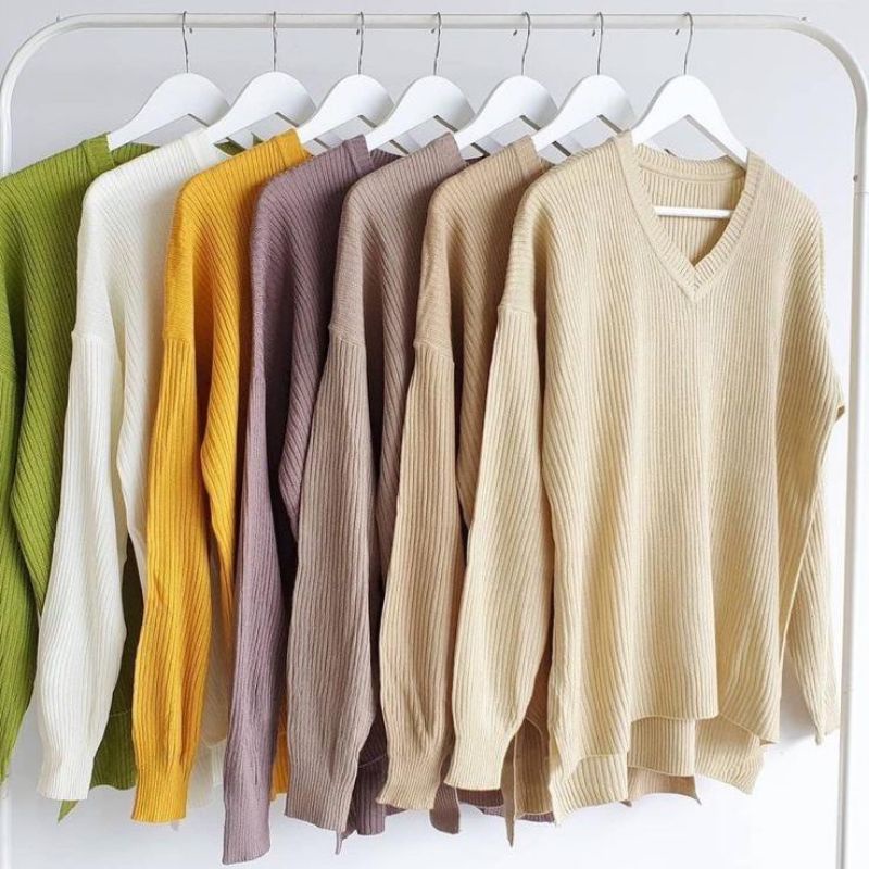 RAJUT BOXY V NECK  VIONA /  SWEATER KNITWEAR RAJUT BOXY V NECK / Atasan Rajut Wanita