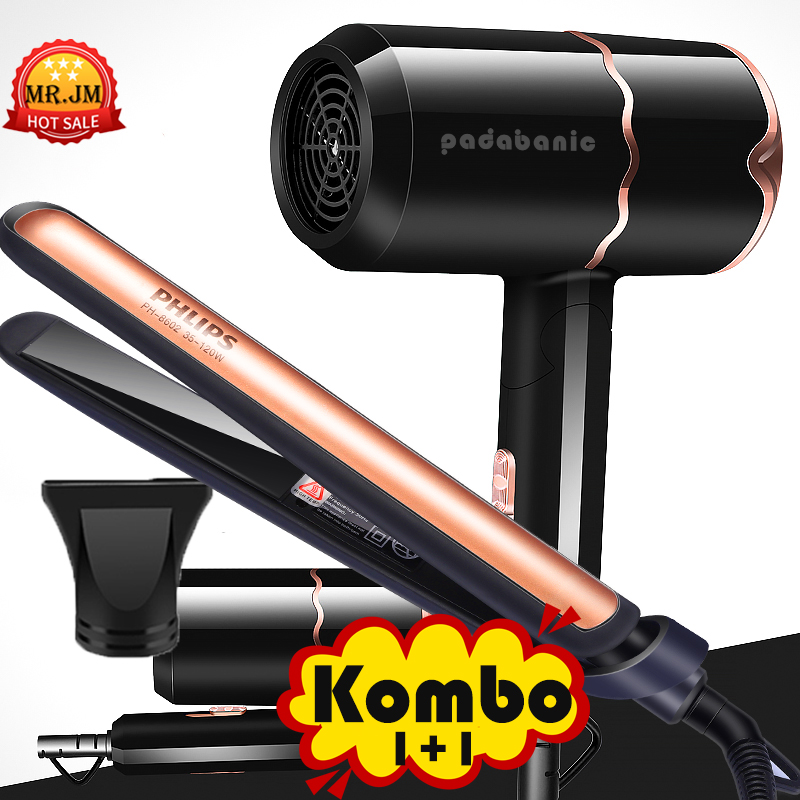 PHLIPS Catokan Rambut  2in1 Hair Dryer Alat  Catok Pelurus 