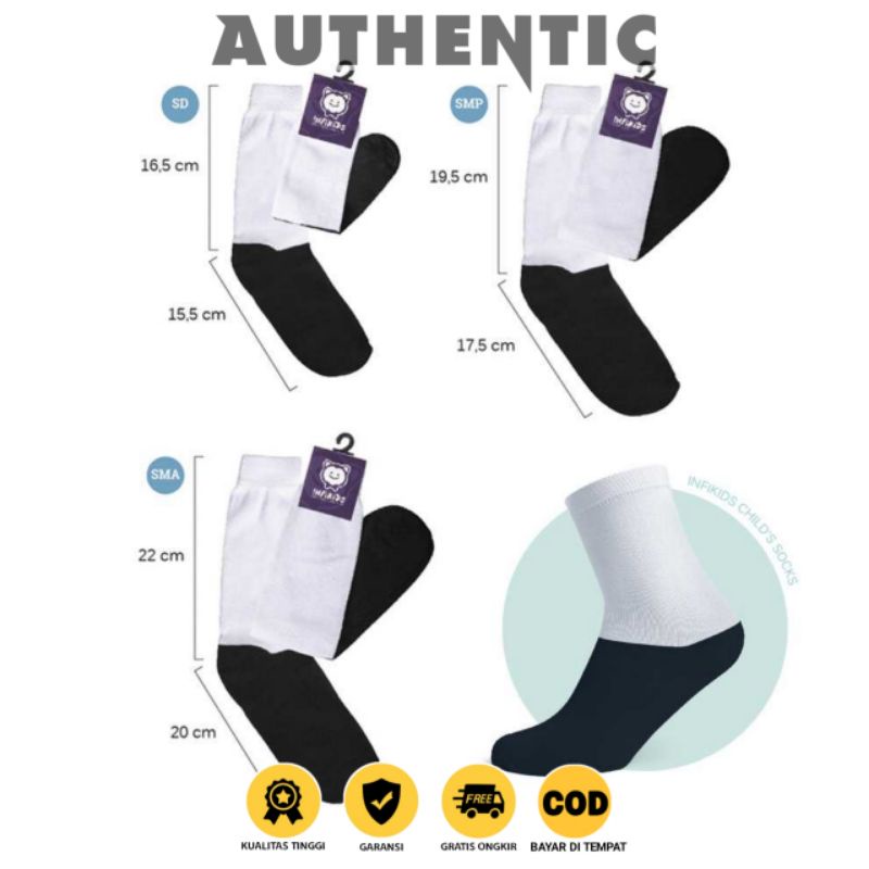 AUTHENTIC Kaos Kaki Back Too School | Kaos Kaki Sekolah Anak SD SMP SMA -Kaos Kaki Untuk Sekolah Putih Telapak Hitam SD SMP SMA - Barbels socks