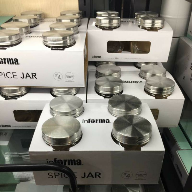 Informa - toples penyimpanan bumbu dapur set of 4 - wadah bumbu kaca dengan tutup spice jar