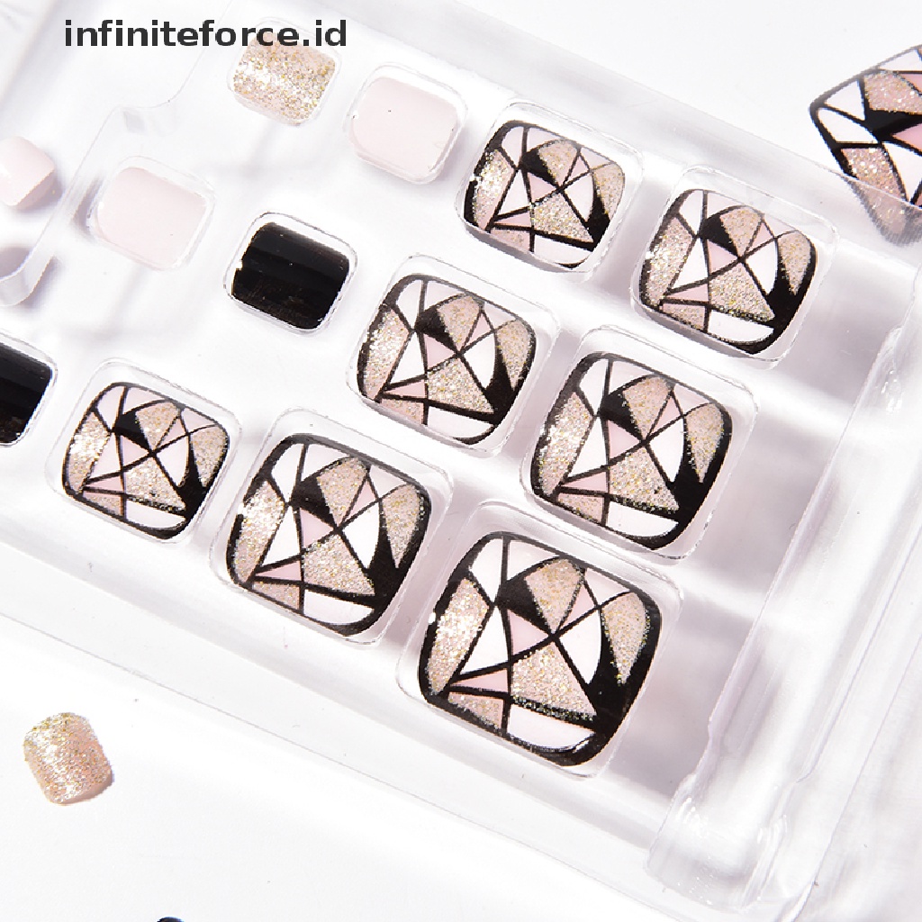 (infiniteforce.id) 24pcs / Set Kuku Palsu Pendek Warna Hitam Untuk Nail Art