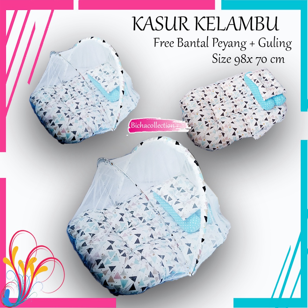 Kasur Kelambu Bayi Set FREE Bantal Guling Premium Kasur Lipat Kelambu