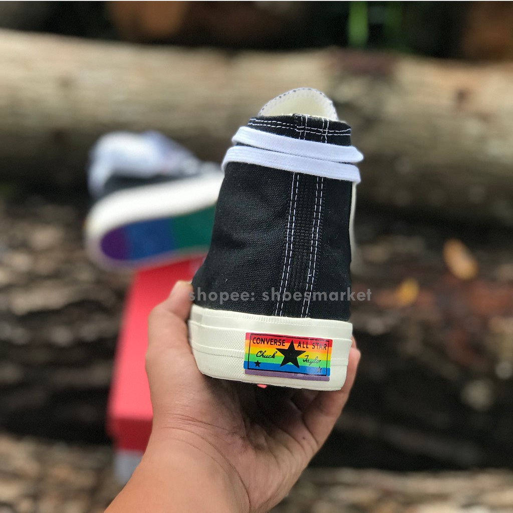 SEPATU CONVERSE 70S HIGH X RAINBOW BLACK WHITE ALL STAR CHUCK TAYLOR OBRAL MURAH