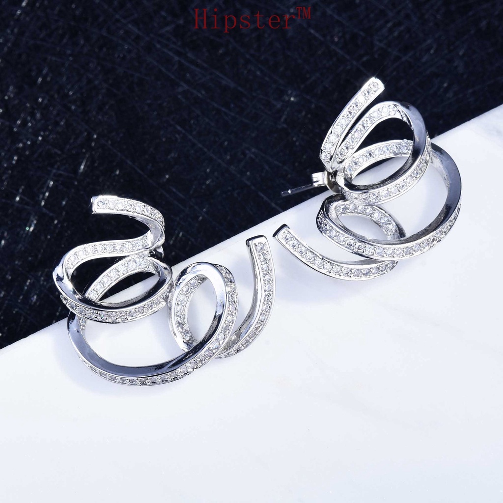 Trendy Same Style Hot Sale Micro Personality Ins Style Full Diamond Winding Ear Studs