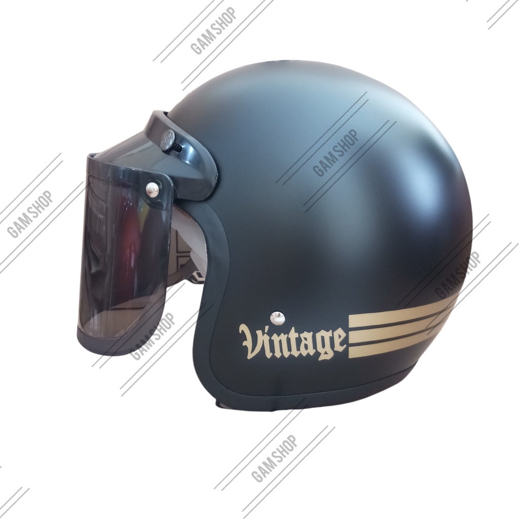 HELM BOGO CLASSIC DEWASA HITAM DOFF KACA DATAR SMOKE