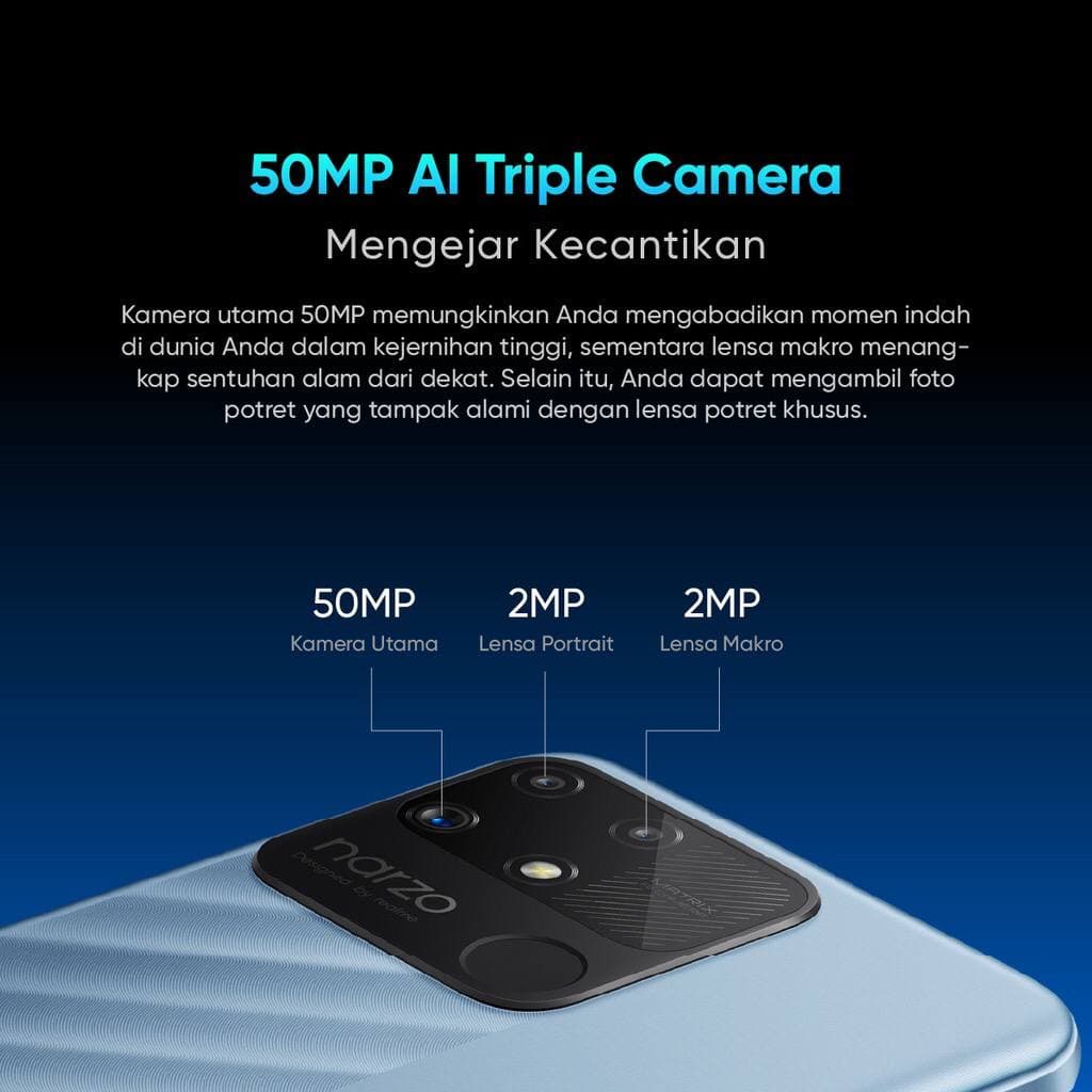 Realme Narzo 50A [4GB+64GB - 4GB+128GB] MediaTek Helio G85 - 50MP Triple Camera - 6.5&quot;IPS LCD - 5000mAh Garansi Resmi Realme 1 Tahun