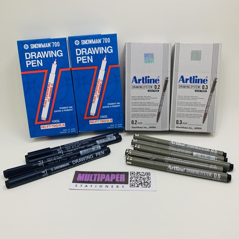 

Drawing Pen 0,1 sd 0,8 mm Merk Snowman Dan Artline 12 Pcs