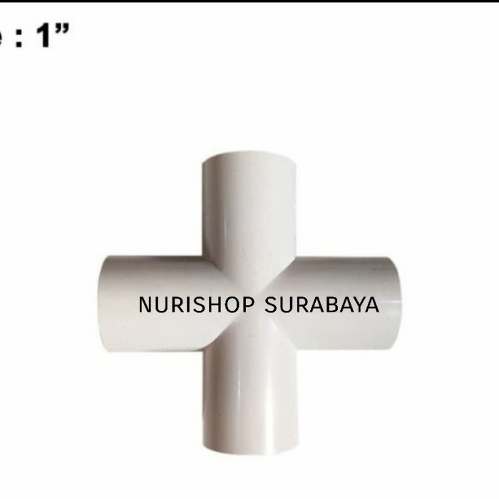 Tee pipa 4 way ukuran 1" / Cross Tee / T pvc 4 way 90 derajat 1" putih