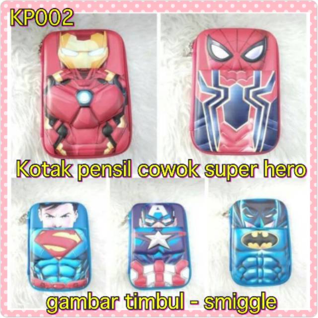 

Kotak pensil anak laki-laki superhero model smiggle gambar timbul