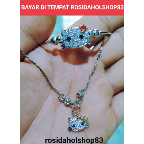 SET ANAK ANAK TITANIUM KALUNG FREE GELANG TANGAN MOTIF KEPALA SATU SILVER LAPIS EMAS 22K ANTI KARAT