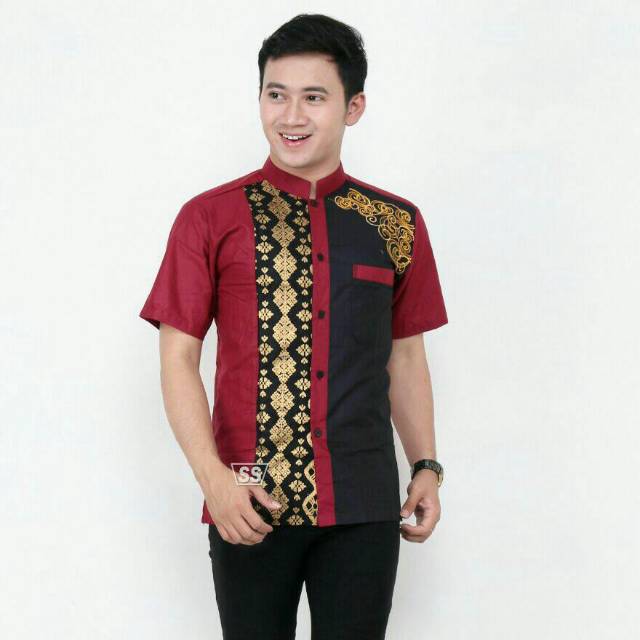 Baju batik pria hem kolo btik kombinasi Batik Pekalongan seragam batik kerja kantor lurik modern